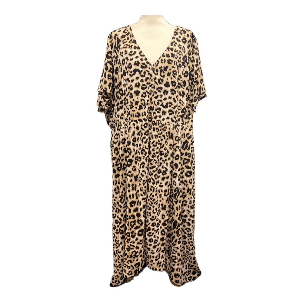 Lane Bryant X BeautiCurve Maxi Dress Leopard Animal Print Button Front Size 26